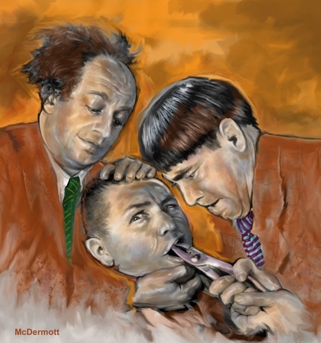 Cartoon: The Three Stooges (medium) by McDermott tagged illustration,thethreestooges,comedy,tv,tvland,shorts,curlyhoward,moehoward,larryfine