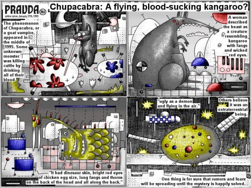 Cartoon: A flying blood-sucking kangaroo (medium) by bob schroeder tagged comic,webcomic,chupacabra,kangaroo,vampire,monster,blood,beast,dinosaur,demon,mystery