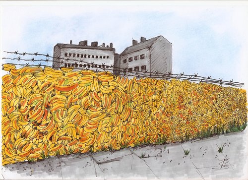 Cartoon: Berliner Mauer (medium) by Skowronek tagged berlin,wiedervereinigung,mauer,bananen
