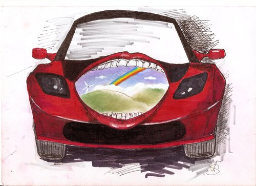 Cartoon: Tesla Roadster (medium) by Skowronek tagged elektroauto,umweltschutz,klima,autos