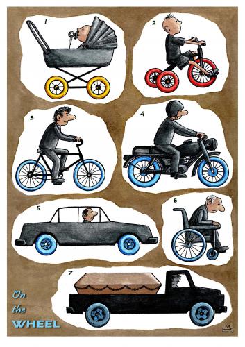 Cartoon: On the wheel (medium) by Makhmud Eshonkulov tagged wheels,vehicles,driving,cars,traffic,life