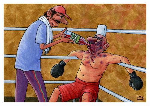 Cartoon: Wine for a boxer... (medium) by Makhmud Eshonkulov tagged boxer,wine,alcohol,sports,doping
