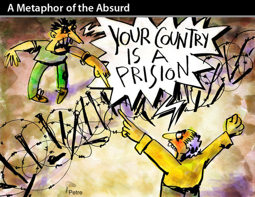 Cartoon: A METAPHOR OF THE ABSURD (medium) by PETRE tagged borders,countries,war
