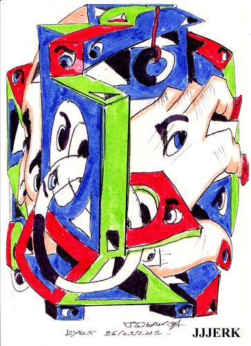Cartoon: Eyes (medium) by jjjerk tagged eyes,doodling,cartoon,red,colour,blue,green