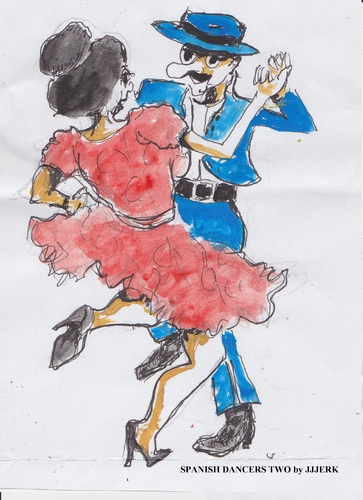 Cartoon: Spanish dance two (medium) by jjjerk tagged spain,cartoon,caricature,dancers,dance,red,blue,hat
