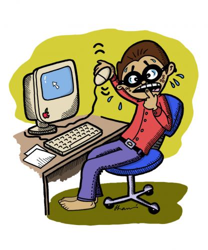 cartoon at computer