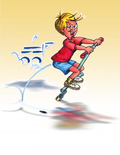 Cartoon: Jumper Pogostick (medium) by neudecker tagged für,bündnis,boy,children,comic,cartoon,character,kids,portrait,illustration,pogostick,jumper,beziehung,familie