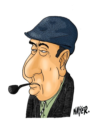 Pablo Neruda (medium) Cartoon: Pablo Neruda (medium) by Nayer tagged pablo,neruda,chile,poet,diplomat,political,figure,communism