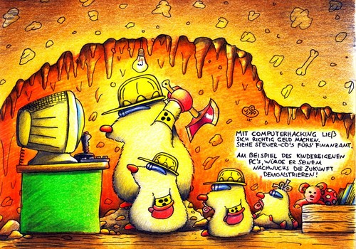 Cartoon: Maulwurf Computerhacking (medium) by Jupp tagged beil,pc,bomm,jupp,steuer,kids,computer,hacking,mole,maulwurf,finanzamt,cd,slaying