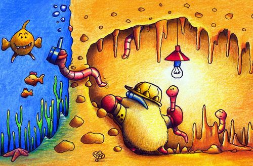 Cartoon: Maulwurf Wurm (medium) by Jupp tagged hunger,graben,drowning,bild,bilder,idee,witz,cartoon,illustration,schnorcheln,schnorchel,taucher,regenwurm,loch,splash,big,spät,zu,gleich,taucherbrille,flut,tauchen,tunnel,water,wasser,fish,fisch,boom,bomm,jupp,worms,würmer,worm,wurm,mole,maulwurf,comic