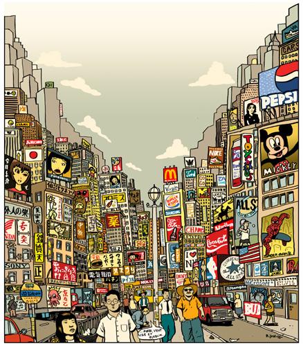 new york skyline cartoon. Cartoon: tokyo - new york
