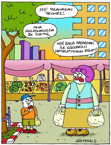 Cartoon: Market Shopping (medium) by gultekinsavk tagged eat,relationship,child,mother,young,be,shopping,market