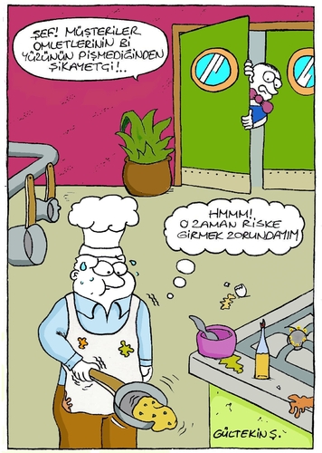 Cartoon: Omelette (medium) by gultekinsavk tagged complain,customer,chief,restourant,omlet,eat,omelette