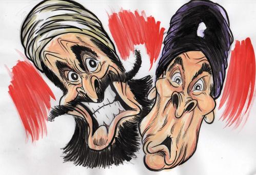 Cartoon: CARRY ON UP THE KHYBER (medium) by Tim Leatherbarrow tagged caricature,kenneth,williams,bernard,bresslaw,carry,on,films,comedy