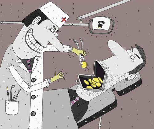 Cartoon: dentist (medium) by Sergei Belozerov tagged dentist,coin,gold,money,teeth,doctor
