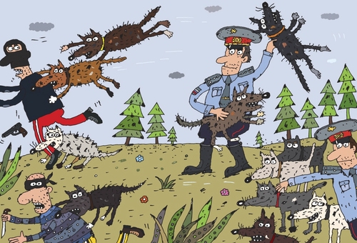 Cartoon: Die Polizeihunde (medium) by Sergei Belozerov tagged polizei,police,hund,dog,kriminal
