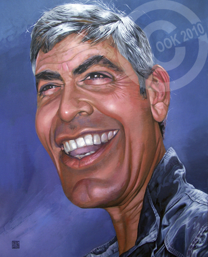 Cartoon: George Clooney (medium) by Russ Cook tagged cook,russ,american,america,famous,hollywood,star,caricature,actor,painting,zeichnung,karikaturen,karikatur,acrylic,celebrity,clooney,george