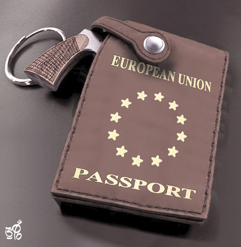 Cartoon: european union  passports3 (medium) by samir alramahi tagged european,union,passports,forgery,criminal,eu,europe,uae,arab,ramahi,cartoon