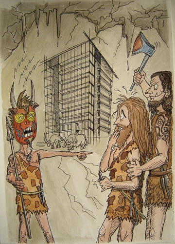 Cartoon: Bad time for architects (medium) by caknuta-chajanka tagged culture,progress,architecture,caveman,cave
