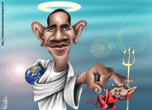 Cartoon: Obana and Bush (medium) by Carlos Laranjeira tagged obama,bush