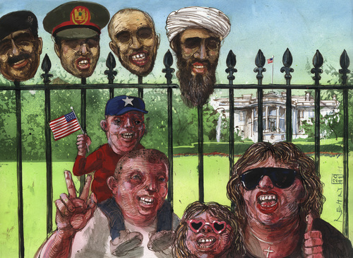 Cartoon: White house killing fields (medium) by Rainer Ehrt tagged obama,osama,bin,laden,usama,ladin,terror,war,afghanistan,pakistan,white,house,usa,navy,seals,killer,killing,murder,execution,irak,iraq,freedom,saddam,hussein,lybien,lybia,ghaddafi,ghaddafis,sons