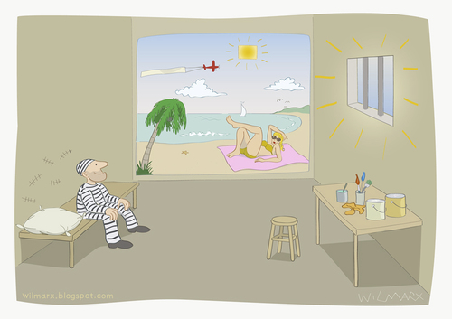 Cartoon: Sun prison (medium) by Wilmarx tagged beach,painting,women,prison,sun