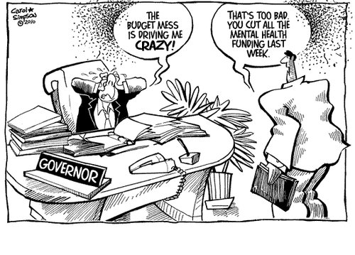 Cartoon: Budget Cutting Madness (medium) by carol-simpson tagged usa,social,programs,mental,health,state,government