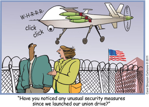 Cartoon: Eye in the Sky (medium) by carol-simpson tagged spying,security,drones,union,labor