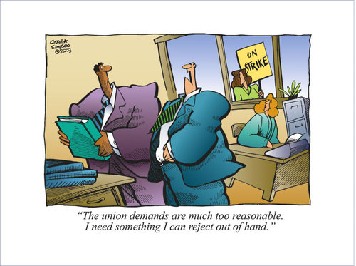 Cartoon: Reasonable Demands (medium) by carol-simpson tagged labor,unions,strikes,coporations