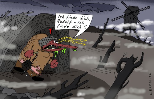 Cartoon: Rudolf 4 (medium) by Leichnam tagged nebel,und,nacht,zänkisch,bösartig,ehe,versteck,rudolfschabracke,wut,zorn