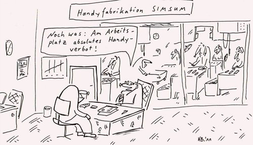 Cartoon: SIMSUM (medium) by Leichnam tagged simsum,leichnam,arbeitsplatz,handy,worker,fabrik,herstellung,produktion
