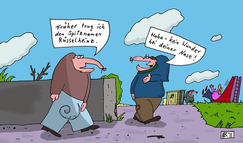 Cartoon: Spitzname (medium) by Leichnam tagged lachen,nase,wunder,kein,heinz,rüssel,hose,beule,spitzname