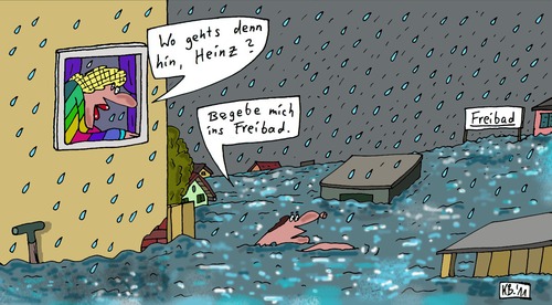 Cartoon: Wohin? (medium) by Leichnam tagged wohin,leichnam,wasser,hochwasser,freibad,heinz,schwimmen