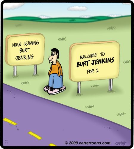 Cartoon: Burt Jenkins (medium) by cartertoons tagged sign,road,hitchhiker,jenkins,burt
