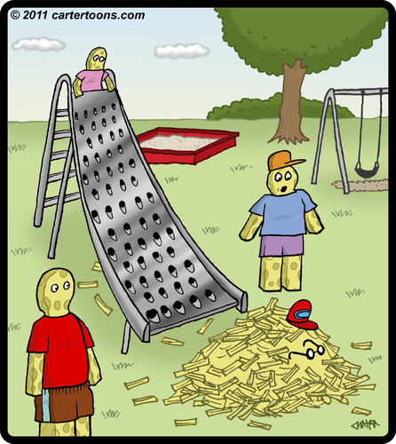 Cartoon: Cheese Slide (medium) by cartertoons tagged grater,slide,cheese,playground,kids,shred,cheddar,swiss