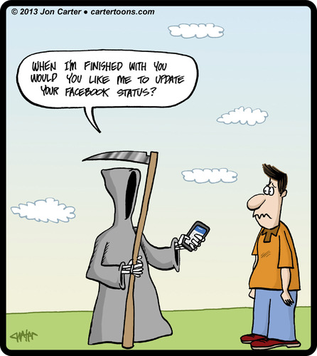 Cartoon: Death Status (medium) by cartertoons tagged death,grim,reaper,smartphones,technology,facebook,apps,status,death,grim,reaper,smartphones,technology,facebook,apps,status