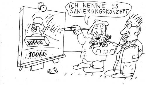 Cartoon: Öl auf Leinwand (medium) by Jan Tomaschoff tagged sanierungskonzepte