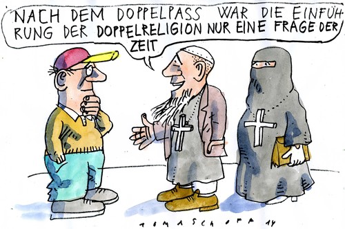 Cartoon: Toleranz (medium) by Jan Tomaschoff tagged religion,fundamentalismus,toleranz,religion,fundamentalismus,toleranz