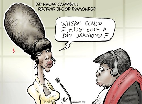 Cartoon: Blood Diamonds (medium) by Damien Glez tagged blood,diamonds,naomi,campbell