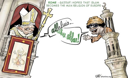 Cartoon: Kadhafi in Rome (medium) by Damien Glez tagged kadhafi,rome,islam