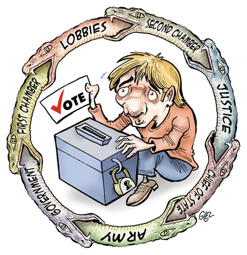 Cartoon: Vote (medium) by Damien Glez tagged votes,elections