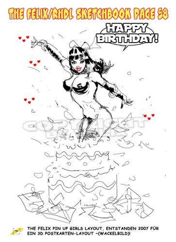 Cartoon: Birthday Card Sketch (medium) by FeliXfromAC tagged girls,galore,character,frau,girl,cover,woman,comic,pin,up,sexy,erotic,sampler,felix,alias,reinhard,horst,design,line,stockart,happy,birthday