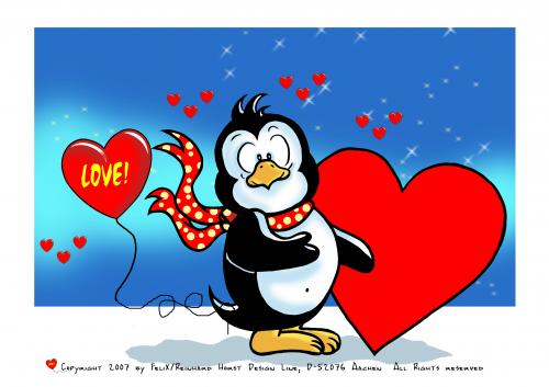Cartoon: Perdita Pingo-In Love! (medium) by FeliXfromAC tagged nice,animals,tiere,tier,logos,sympathiefiguren,mascots,wallpapers,characters,characterdesign,figuren,hey,melde,dich,whimsical,felix,alias,reinhard,horst,design,line,red,love,herzen,beziehung,aachen,pinguin,perdita,pingo,penguine,greeting,card,birthday