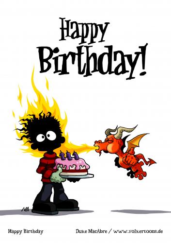 Cartoon: Happy Birthday (medium) by volkertoons tagged creeps,creepy,halloween,anniversary,gothic,drache,fantasy,horror,dragon,zombie,geburtstagskarte,geburtstag,birthday,happy,grußkarte,grußkarten,cards,greeting,humor,cartoon,volkertoons
