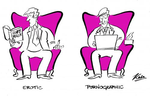 Cartoon: Erotic v Pornographic (medium) by pinkhalf tagged cartoon,pornography,erotica,man