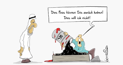 Cartoon: Fass (medium) by Marcus Gottfried tagged saudi,arabien,oel,oppositionellen,blut,mord,töten,khashoggi,saudi,arabien,oel,oppositionellen,blut,mord,töten,khashoggi