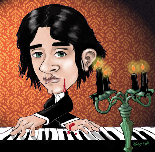 Cartoon: Gothic Piano Guy (medium) by frostyhut tagged piano,keyboard,candles,goth,gothic,blood,candelabra,music,classical