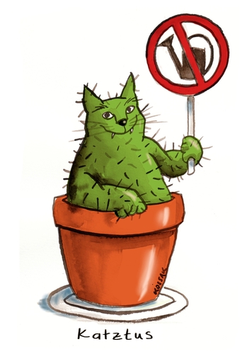 Cartoon: Catus (medium) by Kossak tagged katze,kaktus,cat,cactus,flowerpot,blumentopf,gießkanne,sign,schild,katze,katzen,tier,tiere,kakteen,kaktus,pflanze,pflanzen,gießen,wasser,trocken