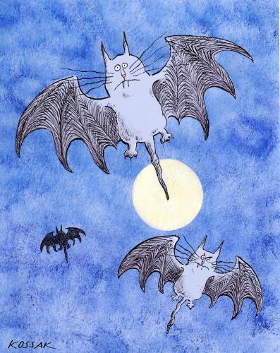 Cartoon: Flederkatzen (medium) by Kossak tagged cats,katzen,cat,katze,mond,vollmond,moon,fullmoon,nacht,night,fledermaus,bat,vampir,vampire,horror,horrormovie,tier,tiere,fledermaus,nacht,nachts,katzen,katze,vollmond,vampir,vampire