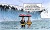 Cartoon: Gut gerüstet (small) by Harm Bengen tagged gerüstet,krise,kanzlerin,merkle,konjunktur,konjunkturgipfel,schirm,rettungsschirm,rettungsring,schwimmring,meer,ozean,welle,tsunami